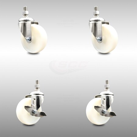 Service Caster 4 Inch 316SS Nylon Wheel Swivel 1/2 Inch Threaded Stem Caster Brakes SCC, 2PK SCC-SS316TS20S414-NYS-121315-2-TLB-2
